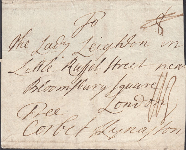 132873 1717-1718 FREE MAIL FROM SALOP TO LONDON WITH 'SALOP' STRAIGHT LINE HAND STAMP (SH569b).