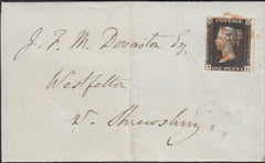 132887 1840 MAIL USED IN SHREWSBURY WITH 1D GREY-BLACK PL.6 (SG3)(TL) WITH 'SHREWSBURY/+' SKELETON DATE STAMP (SH680).