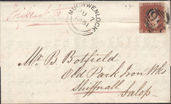 132888 1851 MAIL LIVERPOOL TO SHIFFNALL, SALOP WITH MANUSCRIPT 'MIFSENT TO' MUCH WENLOCK.