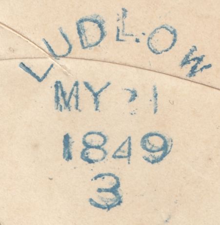 132900 1849 MAIL TO LUDLOW WITH 'DIDDLEBURY' UDC AND 'LUDLOW/3' SKELETON HAND STAMP (SH268).