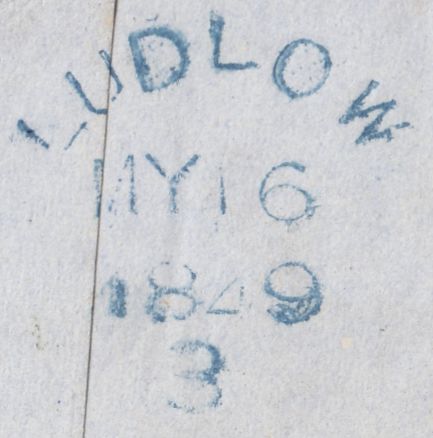 132903 1849 MAIL LONDON TO LUDLOW WITH 'LUDLOW/3' SKELETON HAND STAMP (SH268).