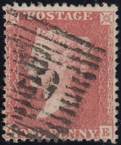 132918 1856-7 MATCHED PAIR DIE 2 1D PL.43 ON BLUED PAPER (SG29) AND WHITE PAPER (SG40) LETTERED QE.