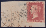 132918 1856-7 MATCHED PAIR DIE 2 1D PL.43 ON BLUED PAPER (SG29) AND WHITE PAPER (SG40) LETTERED QE.