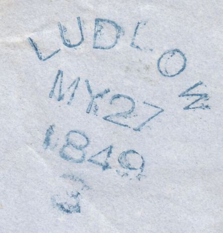 132927 1849 MAIL LONDON TO LUDLOW WITH 'LUDLOW/3' SKELETON HAND STAMP (SH268).