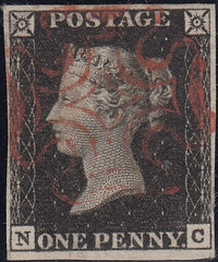 132940 1840-41 MATCHED PAIR 1D INTENSE BLACK PL.1B (SG1) AND 1D RED (SG7) LETTERED NC.