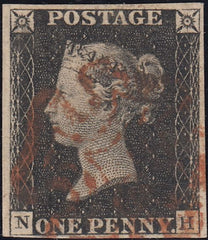 132944 1840-41 MATCHED PAIR 1D BLACK PL.1B (SG2) AND 1D RED (SG7) LETTERED NH.