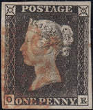 132947 1840-41 1D PLATE ONE MATCHED TRIO, 1D GREY-BLACK PL.1A (SG3), 1D BLACK PL.1B ON COVER (SG2) AND 1D RED PL.1B ON COVER (SG7) LETTERED OE.