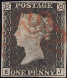 132948 1840-41 1D PLATE ONE MATCHED TRIO, 1D GREY-BLACK PL.1A (SG3), 1D BLACK PL.1B (SG2) AND 1D RED PL.1B (SG7) ON COVER LETTERED EJ.