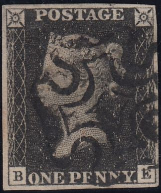 132966 1840-41 MATCHED PAIR 1D BLACK PL.8 (SG2) AND 1D RED (SG7) LETTERED BE.