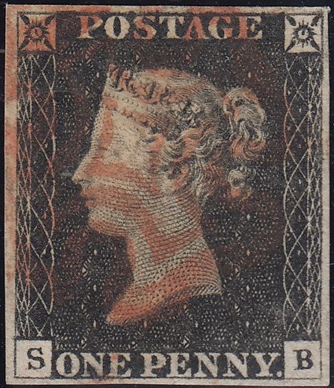 132980 1840-41 MATCHED PAIR 1D BLACK PL.2 (SG2) AND 1D RED (SG7) LETTERED SB.