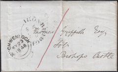 132987 1848 MAIL FROM MUCH WENLOCK, SHROPS TO BISHOPS CASTLE WITH 'MUCH-WENLOCK' DATE STAMP.