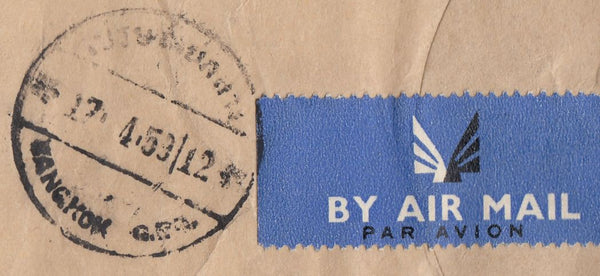 133294 1959 AIR MAIL LONDON TO BANGKOK, THAILAND WITH 1/3 WILDING X 3.