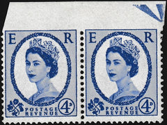 133686 1965 4D DEEP ULTRAMARINE (SG576a) MARGINAL PAIR 'IMPERFORATE BETWEEN STAMP AND TOP MARGIN'.