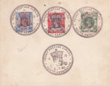 133774 1890 'PENNY POST JUBILEE' INSERT CARD WITH 'SET' OF ELEVEN 1887 JUBILEE STAMPS WITH 'SOUTH KENSINGTON' DATE STAMPS '2.JY.80'.