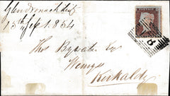 134098 1854 WRAPPER HUNTLY, ABERDEENSHIRE TO KIRKALDY WITH 'FORGUE' CIRCULAR HAND STAMP.