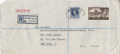 134220 1961 REGISTERED MAIL LONDON TO NEW YORK WITH 2/6 CASTLE ISSUE.