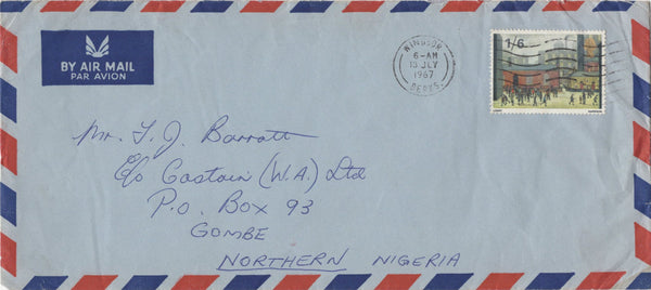 134228 1967 AIR MAIL WINDSOR TO GOMBE, NORTHERN NIGERIA WITH 1/6 PAINTINGS (SG750).