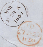 134656 1850 MAIL LONDON TO EDINBURGH WITH 'Cable-ST' RECEIVERS HAND STAMP (L514).