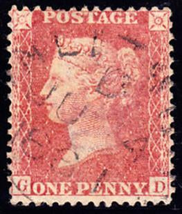 42914 - 1857 1d star (SG 40), good used example lettered G...