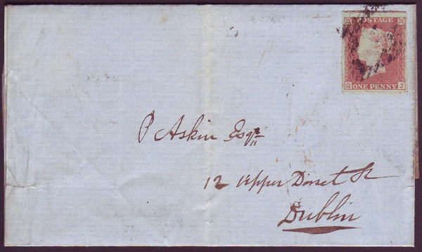 70292 - PLATE 94 (QJ). 1852 wrapper Auchnacloy to Dublin with four margin...