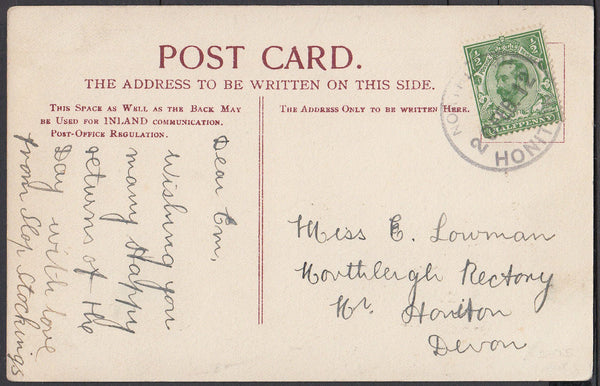 76418 - DEVON. 1912 post card of "Umbrella Courtship" to H...