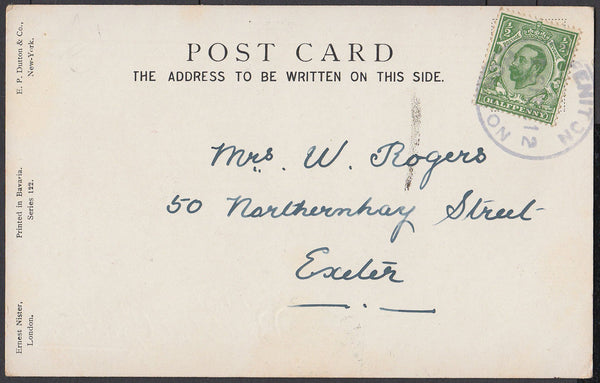 76440 - DEVON. 1912 post card to Exeter with KGV ½d Downey...