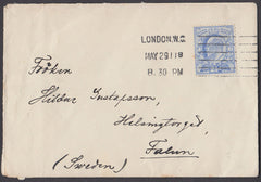 80040 - 1911 MAIL LONDON TO SWEDEN. Envelope London to Falun Switzerland with...