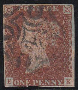 82016 - PL.13 (EK)(SG8). Used 1841 1d pl.13 (SG8) lettered EK,