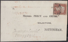 84011 - 1846 LINCS/'DONNINGTON LINCOLNS PENNY POST' HAND STAMP (LI255). Front and rear flap Spalding to