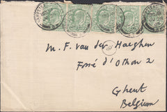 86060 - 1906 MAIL HAMPSTEAD TO BELGIUM 2½ RATE PAID ½ x 5 . Envelope Hampstead to Ghent ...