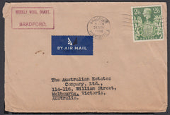 86247 - 1946 MAIL BRADFORD (YORKS) TO AUSTRALIA 2/6D YELLOW-GREEN (SG476b). Envelope Bradford, Yorks to Melbourne, Austra...