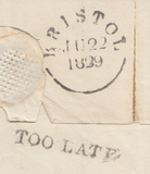 86800 - BRISTOL PENNY POST - 'NO.10' RECEIVERS HAND STAMP OF KEYNSHAM. 1829 wrapper Bristol to Wells, on front f...