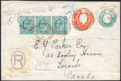 87586 - 1904 REGISTERED MAIL LONDON TO CANADA. Envelope (some creasing) sent registered mail London to Toronto, C...