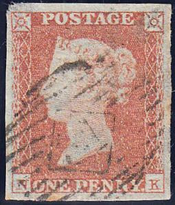 89596 - PL.111 (NK)(SG8). Used 1851 1d pl.111 (SG8) ettered NK...