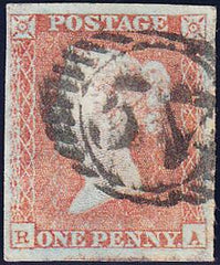 89659 - PL.113 (RA)(SG8). Used 1851 1d pl.113 (SG8) lettered RA