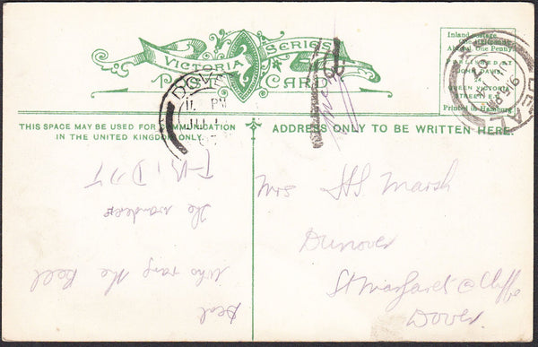 91719 - 1907 UNPAID MAIL DEAL TO DOVER. Post card Deal to Dover,...