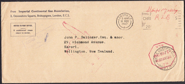 94604 - 1967 UNDELIVERED MAIL LONDON TO NEW ZEALAND. Large envelope (228x102) London to Wellington,...