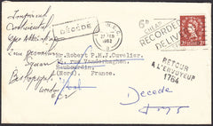 95798 - 1962 RETURNED/DECEASED MAIL. Envelope London to Ha...