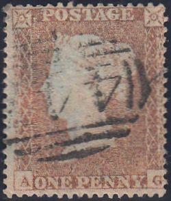 96717 - PL.187 (AG)(SG17). Fine used 1854 die 1 1d pl.187 ...