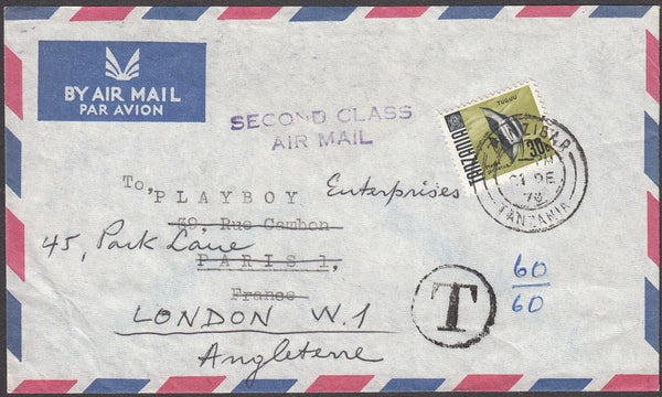 96749 - 1973 UNDERPAID MAIL TANZANIA/FRANCE/LONDON. Envelo...