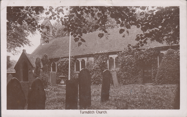 97040 - DERBYS. 1915 post card of Turnditch Church with KG...