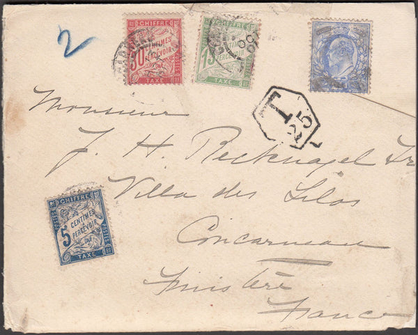 97890 - 1901 UNDERPAID MAIL UK TO FRANCE.