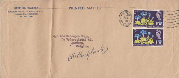 97987 1964? PRINTED MATTER MAIL HOUNSLOW TO BELGIUM.