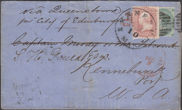 98401 - 1864 TRANSATLANTIC MAIL LONDON TO USA WITH COMBINATION OF GB AND US STAMPS