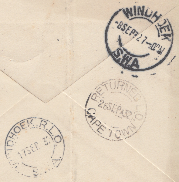 98580 - 1932 KGV 1½d BACTON TO GERMAN SOUTH WEST AFRICA.