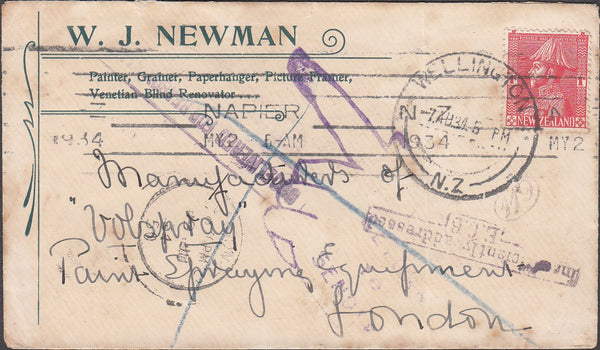 98908 - 1934 UNDELIVERED MAIL NEW ZEALAND TO LONDON.